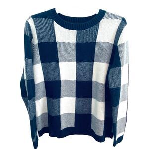 Pendleton Sweater M Blue White Gingham Pullover Knit Vintage Academia Preppy